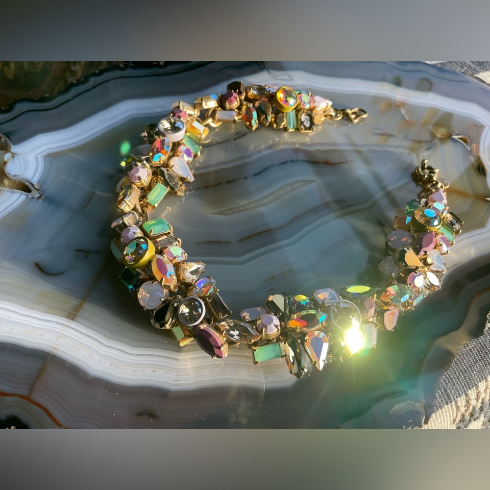 **RARE** J. Crew Iridescent Glacier Crystal Cluster Brûlée Statement Necklace